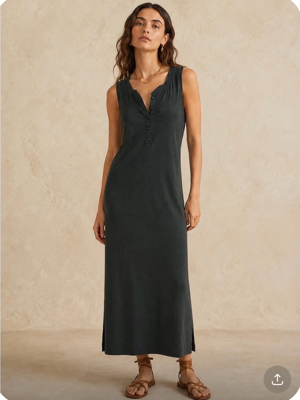 Z SUPPLY 100% Cotton Minimalist Lagenlook Maxi Dress in Dark Charcoal./ Black